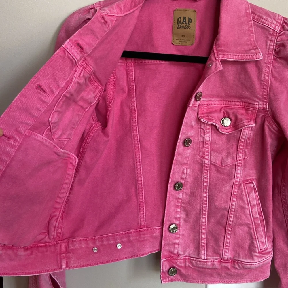 GAP x Barbie Collaboration Puff Sleeve Denim Jacket, Pink, Size XS - Picture 7 of 13